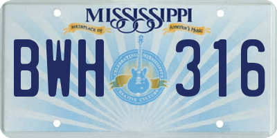 MS license plate BWH316