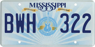 MS license plate BWH322
