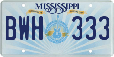 MS license plate BWH333