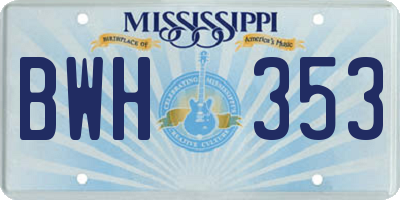 MS license plate BWH353