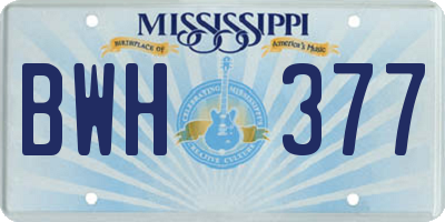 MS license plate BWH377