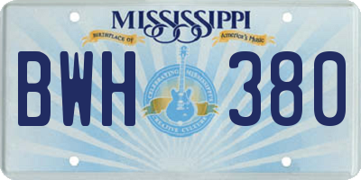 MS license plate BWH380