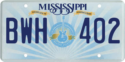 MS license plate BWH402