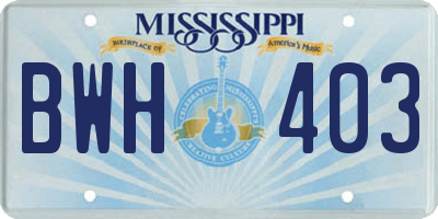 MS license plate BWH403