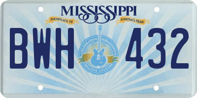 MS license plate BWH432