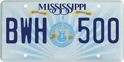MS license plate BWH500
