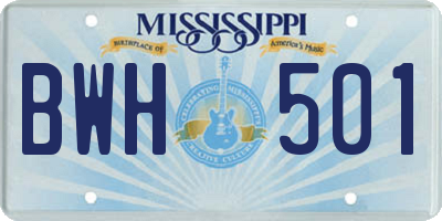 MS license plate BWH501