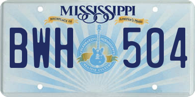 MS license plate BWH504