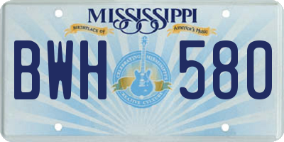 MS license plate BWH580