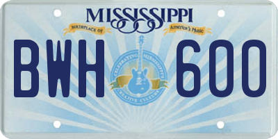 MS license plate BWH600