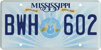 MS license plate BWH602
