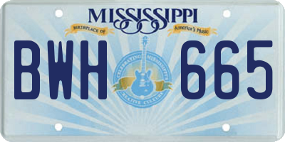 MS license plate BWH665