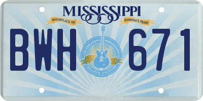 MS license plate BWH671
