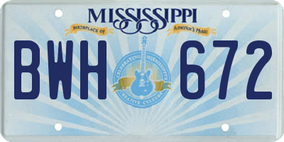 MS license plate BWH672