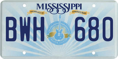 MS license plate BWH680