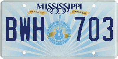 MS license plate BWH703