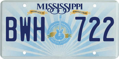 MS license plate BWH722