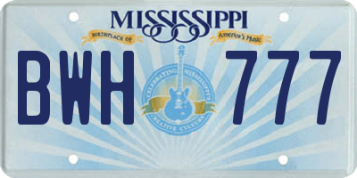 MS license plate BWH777