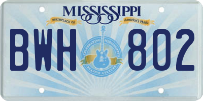 MS license plate BWH802