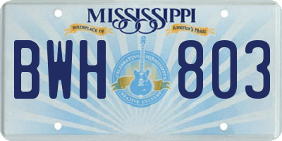 MS license plate BWH803