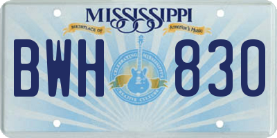 MS license plate BWH830