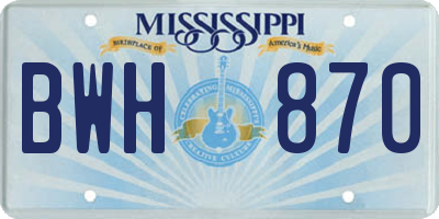 MS license plate BWH870