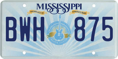 MS license plate BWH875