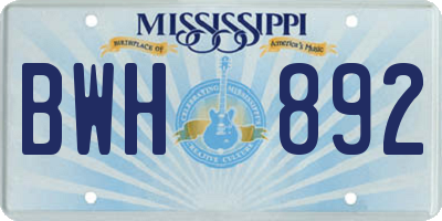 MS license plate BWH892