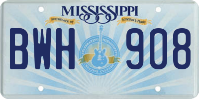 MS license plate BWH908