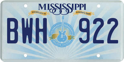 MS license plate BWH922