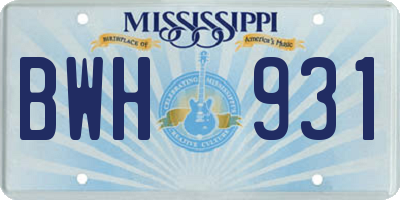 MS license plate BWH931