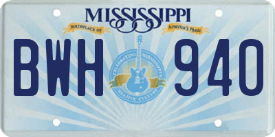 MS license plate BWH940