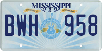 MS license plate BWH958