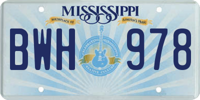 MS license plate BWH978