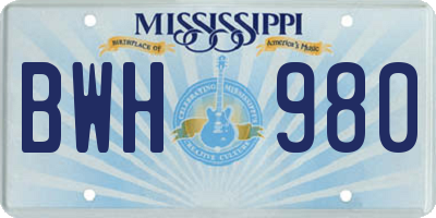 MS license plate BWH980