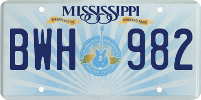 MS license plate BWH982