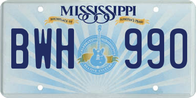 MS license plate BWH990