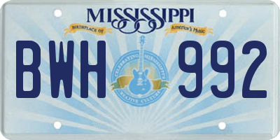 MS license plate BWH992