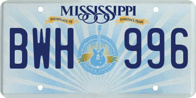 MS license plate BWH996