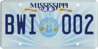MS license plate BWI002
