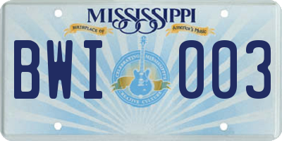 MS license plate BWI003