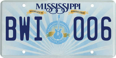 MS license plate BWI006