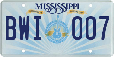 MS license plate BWI007