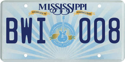 MS license plate BWI008
