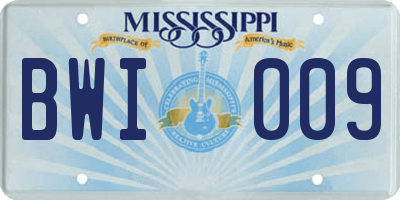 MS license plate BWI009