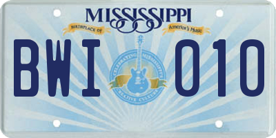 MS license plate BWI010