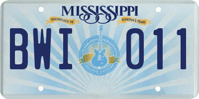 MS license plate BWI011