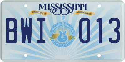 MS license plate BWI013