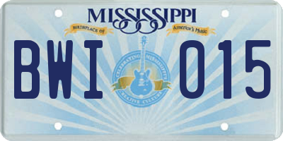 MS license plate BWI015