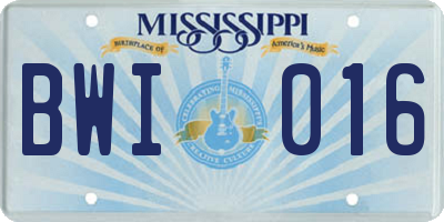 MS license plate BWI016